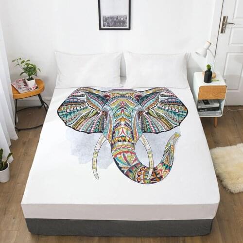 Customize Fitted Sheets Mattress Cover With Elastic Band 3D Bedsheet Linens 135x200 150x200 Bed Sheet Bedding Bohemia Elephant