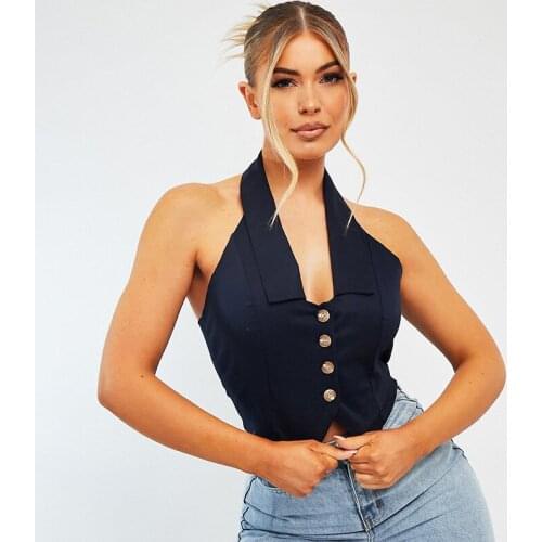 New womens temperament commuter sleeveless solid color slim backless v-neck shirt sexy top