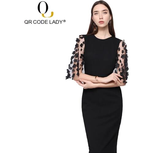 QR Short Sleeve Summer Dress Women 2019 Casual Solid Black Slim Office Lady Pencil Dresses Female Vintage Sexy Long Party Dress