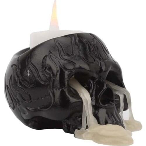 Black Skull Head Halloween Candle Holders Tea Light Decorations Classic Resin Candles Stand Wax Candles Halloween Candle