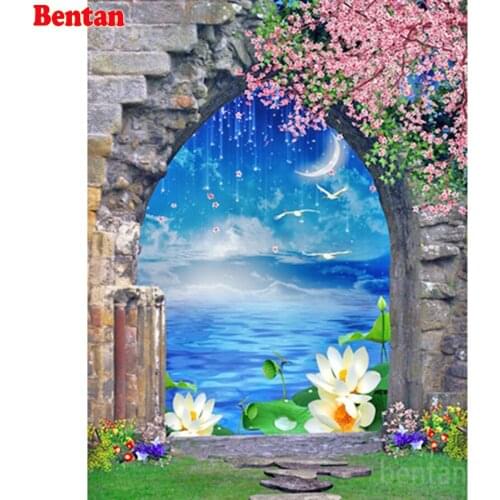 Diamond Painting 5D Lotus lake moonlight flower Diamond Embroidery Painting Diamond Mosaic Gift rhinestones full drill square