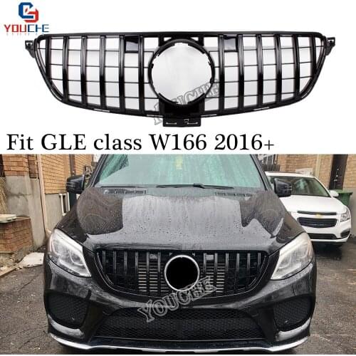 GT R Style Front Bumper Grill for Mercedes GLE Class W166 SUV 2016 - present Silver / Black Grille Mesh