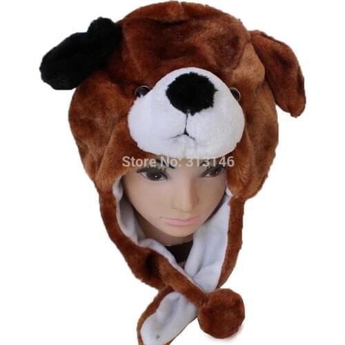 Fuzzy Cartoon Plush Animal Brown Doggy Dog Warm Beanie Faux Fur Hat Winter Women Mens Children Kids Boys Girls Cosplay Costume