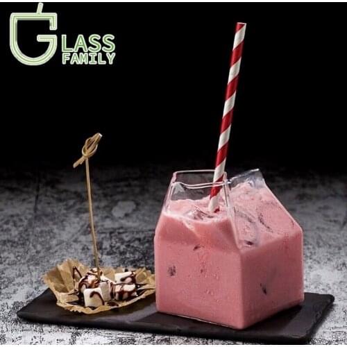 GF Glass Coffee Mug Milk Mugs Carton Heat Resistant Breakfast Milk Cup Square Mini Cup for Water, Juice, Beverages Kitchen Items