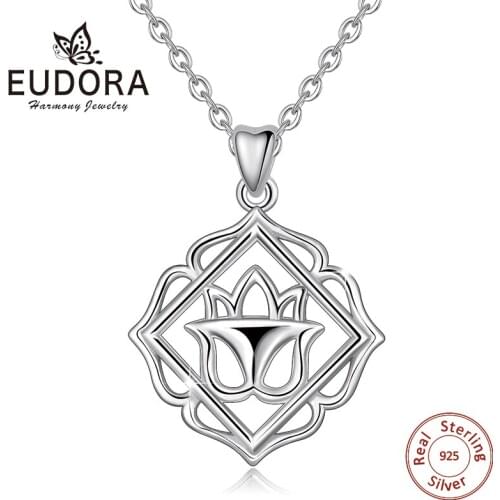 EUDORA Unique 925 Sterling Silver Lotus Pendant yoga necklace Flower Lotus charm Pendants Women Jewelry for Mother daughter D405