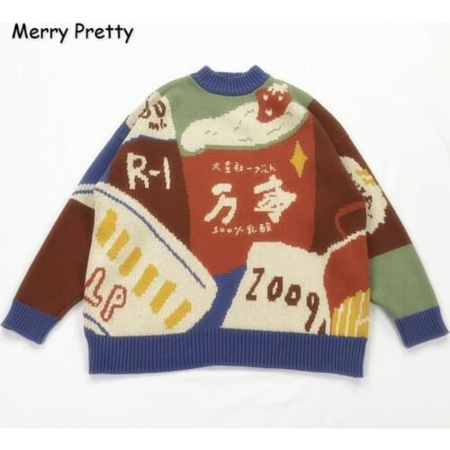 MERRY PRETTY Women Cartoon Embroidery Funny Knitted Sweaters 2020 Winter Thick Warm O-Neck Jacquard Sweater Femmf Knit Pullovers