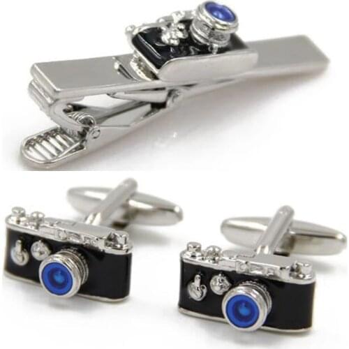 10pcs/lot Blue Crystal Lens Camera Tie Clip Copper Plating Tie Pin Bars Mens Jewelry Accessory Wholesale