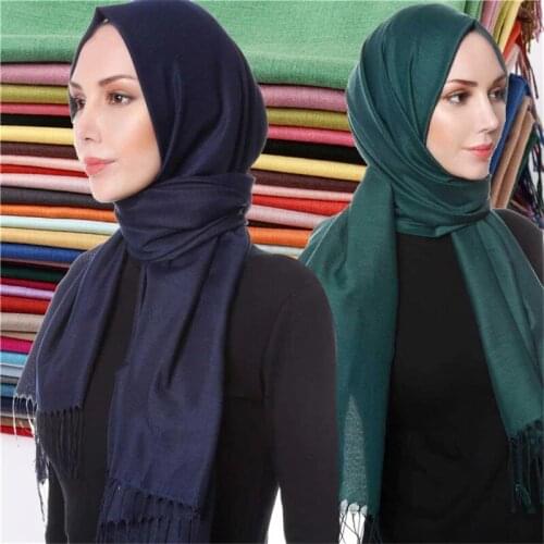 Women Cashmere Scarf Hijabs Plain Thin Shawl Wrap Lady Female Muslim Hijab Long Pashmina Scarves Winter Foulard Headscarf Turban