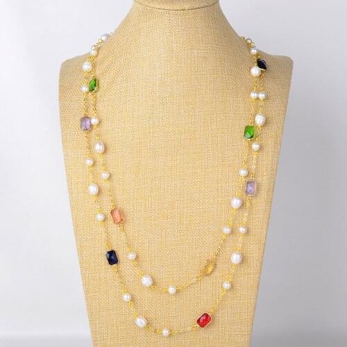 Womens 60'' White Pearl Multi Color Crystal Chain Necklace