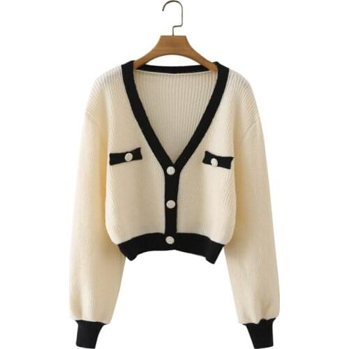 ZXQJ Women 2021 Fashion Little Fragrant Knitted Cardigan Sweater Vintage Long Sleeve Button-up Female Outerwear Chic Tops