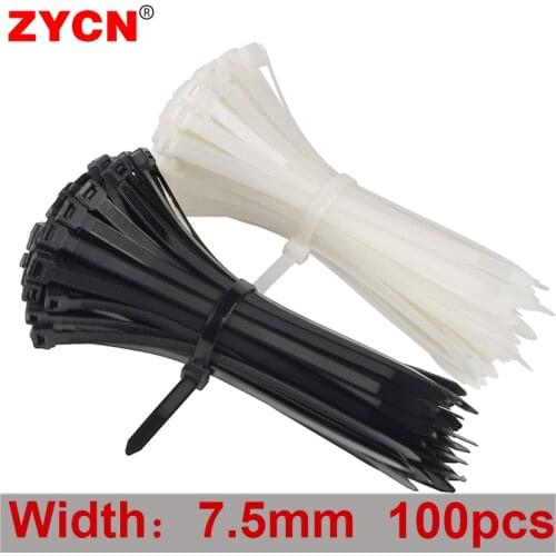ZYCN 8 Series Width 7.5MM x 200 /250 /300 /350 Nylon Ties Cable Plastic Wire Fixed Strapping White / Black Self-Locking Strong
