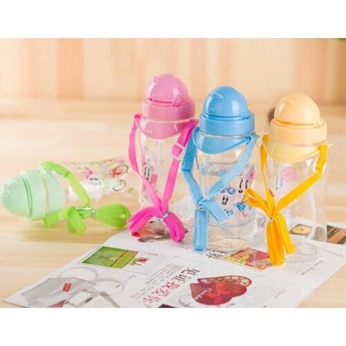 1PC Plastic Kids Water Bottle With Straw Travel Sports Water Kettle With Rope Eco-friendly BPA Free Tea Kids Bottle KM 3102