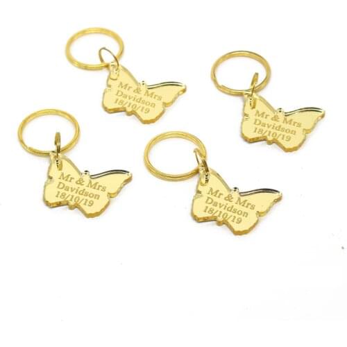 10 Personalized Laser Engraved Gold Silver Butterfly Keychain Birthday Party Favors Customized Baby Shwer Gift Souvenirs Keyring