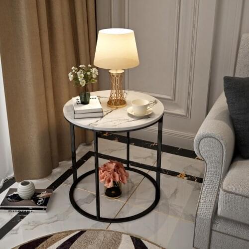 1997 Customized Nordic Sofa Marble Side Corner Coffee Table Corner Coffee Table Light Luxury Iron Metal Bedside Table Storage