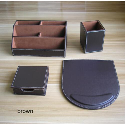 4PCS/set PU leather wood office desk organizer stationery holder organizer material de oficina y escritorio brown black K219
