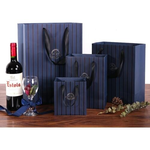 5PCS Simple bag business gift bag graduation quarter British wind paper bag Father 's Day blue men' s party gift