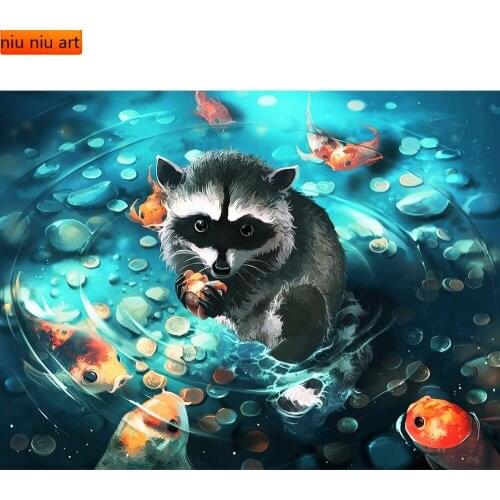 5D Diamond Embroidery Raccoon Animal Diamond Painting Kit New Arrival Picture of Rhinestone Mosaic Full Drill Wall Art