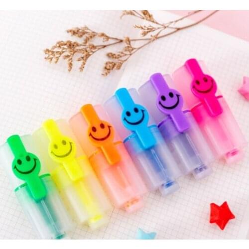 Cute Mini Smile Egg Highlighter Marker Kawaii Kids Student Office Graffiti Pen DIY Marker Fluorescent Pen 6 PCS