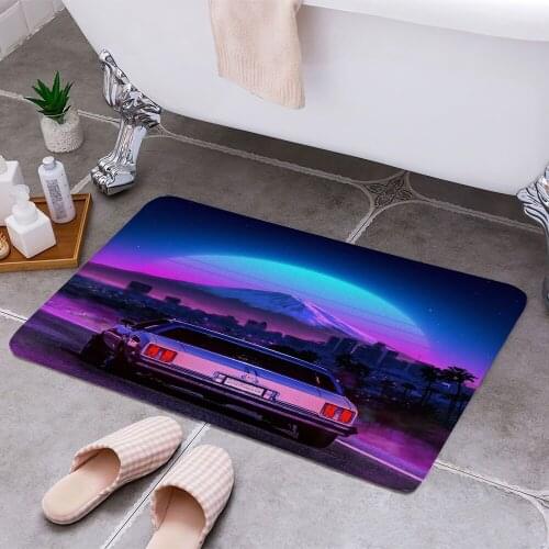 80s Synthwave drive Carpet Areas Rug Non-slip Floor Mat Rug 3D Printing Living Room Bedroom Door Mat Home Decoration