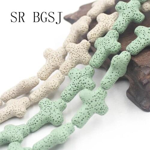 Free Shipping 19x25mm Select by Color Cross Gems Beads Volcanic Rock Lava Loose Jewelry Handwork DIY Beads Strand 15inch