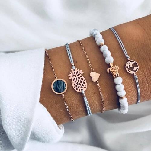 DIEZI Bohemian Turtle Pineapple Heart Map Charm Bracelets Bangles For Women Fashion Beads Strand Bracelets Sets Jewelry Gifts