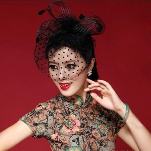 Elegant Black Women Bridal Hats And Fascinators Headpiece Lady Face Veils Dot Net With Lssuing Headband Wedding Accessories