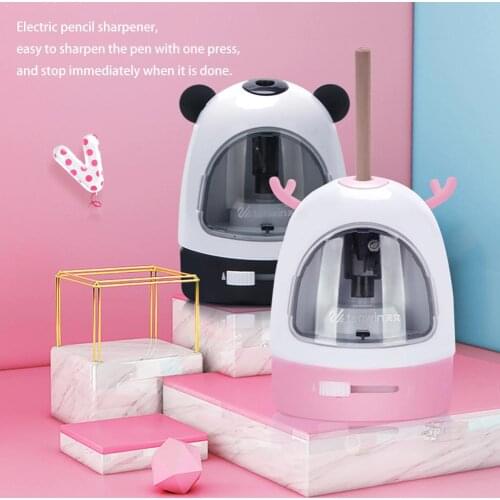 Electric Automatic Pencil Sharpener School Child Cartoon Cute Pencil Sharpener Black/pink For Home School Kid Battery Powered