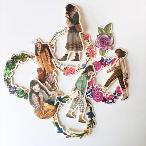 DIY scrapbooking stickers hand-painted forest department beautiful girl album journal happy planner Crafts decoration stickers