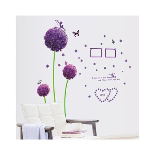 2016 Hot Sale Purple Dandelion Home Decal Wall Sticker Romantic Flower Phote Tree Wedding Room Wall Decor Modern Posters