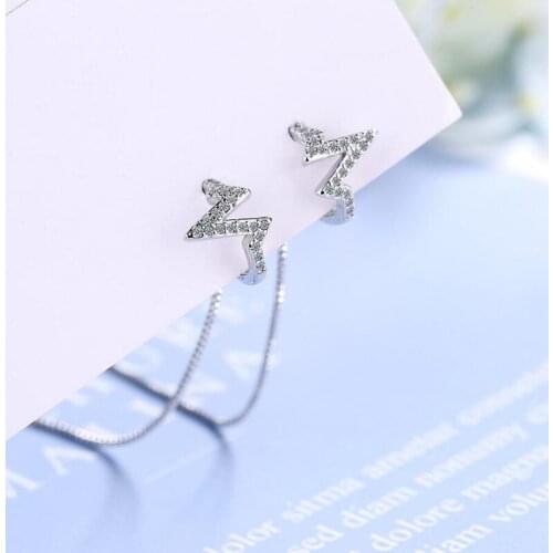 KOFSAC Charm 925 Sterling Silver Earrings For Women Jewelry Shiny Zircon Lightning Two Ways To Wear Earring Lady Engagement Gift