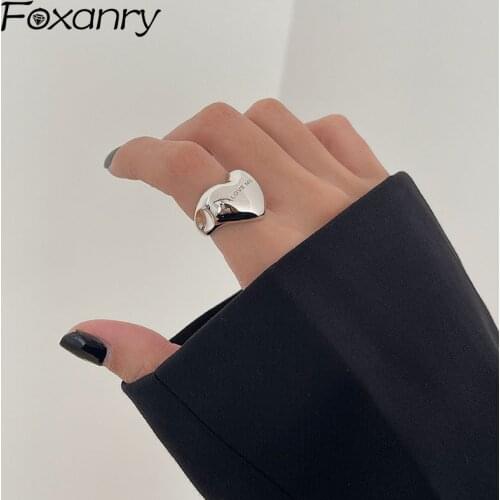 FOXANRY 925 Sterling Silver Rings for Women Accessories New Trendy Elegant Simple Smooth LOVE Heart Party Jewelry Birthday Gifts