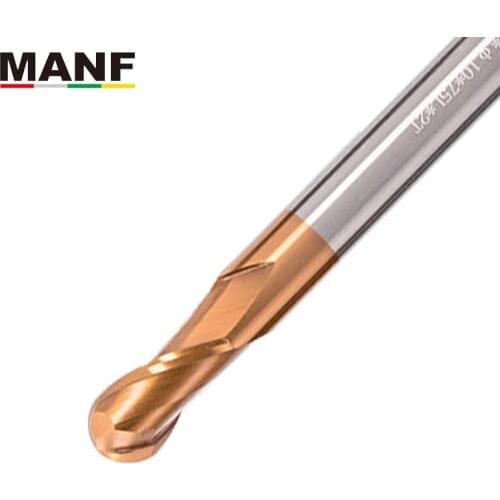 MANF Milling Cutter 2 Flute HRC70 4mm 6mm 8mm Tungsten Steel Sprial Ball Nose End Milll CNC Tungsten Cobalt Alloy End Millls