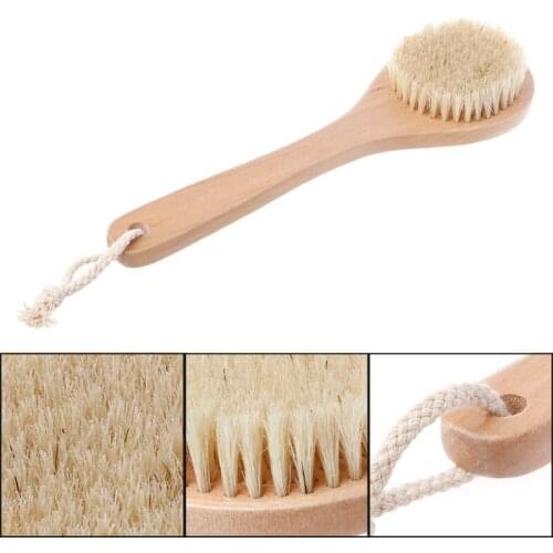 25.5cm Wooden Handle Natural Bristle Dry Skin Exfoliation Body Brush Massager Detox Wholesale