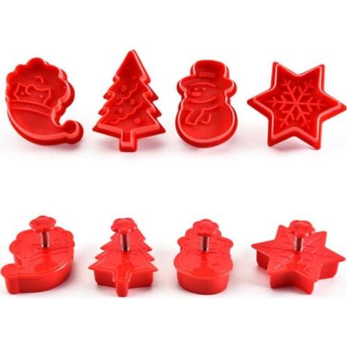 New 4pcs Cookie Stamp Biscuit Mold 3D Snowman Cookie Plunger Cutter DIY Baking Mold Gingerbread House Christmas Cookie Dropship