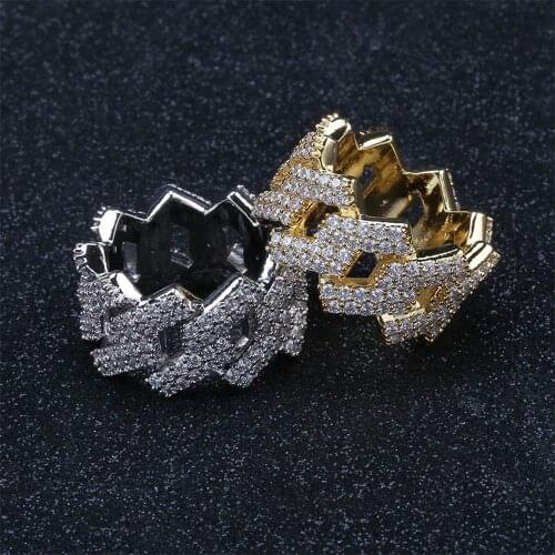 New Design, Gold Color Plated Ring, Iced Out Micro Paved Zircon, Hip Hop Rhombus Finger Ring for Men