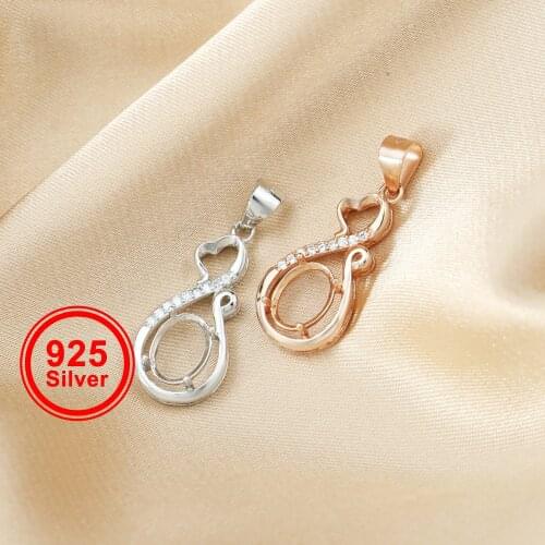 6x8MM Oval Prong Pendant Settings Mothers Love Solid 925 Sterling Silver Rose Gold Plated Charm Bezel DIY Gemstone 1421161