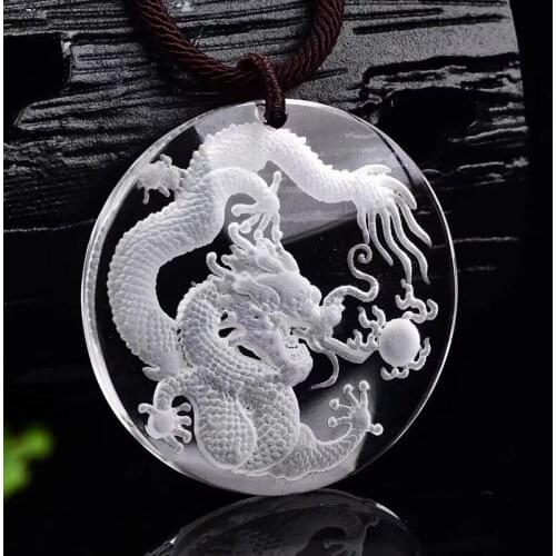 Fine White Natural Crystal Pendants Carving Dragon Pendant Rope Chain Necklace For Women Men Lucky Crystal Fashion Jewelry