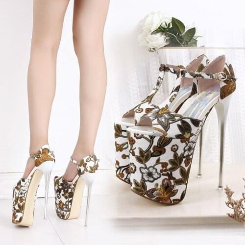 19CM Platform Party stripper heels Full dress Retro Embroider New style Fashion Fashion Dress ModelsHigh heels Platform Elegant