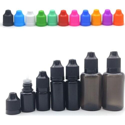 200pcs 5ml 10ml 30ml Empty Plastic Needle Bottles Black PE Easy Squeeze With Childproof Cap E Liquid Dropper Vail