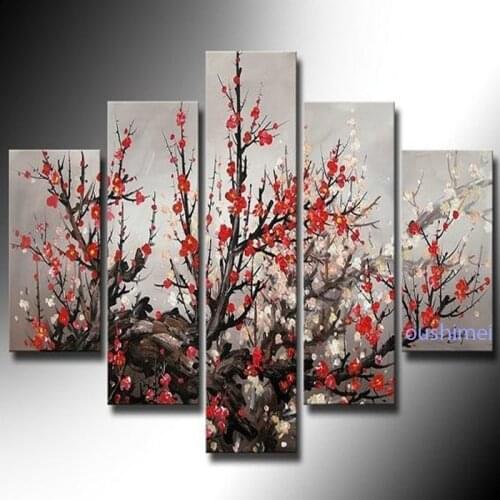 Hand-painted Paintings From Artist Directly Best Quality Modern Flower Oil Painting On Canvas Plum Blossom Tree Group Paintings