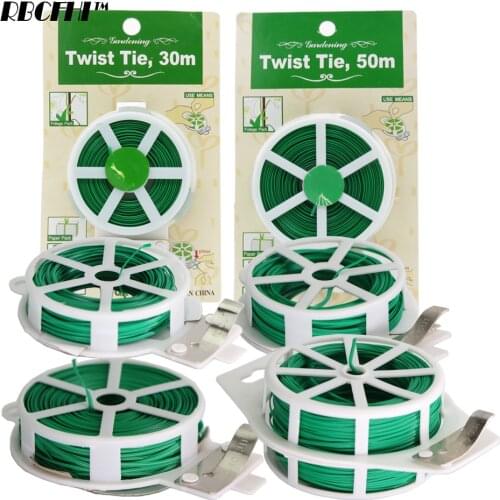 RBCFHI 1PC 20/30/50/100M Green Coated Plant Twist Tie Wire String DIY for Garden Support Strap Bonsai Outlet Cable with Cutter