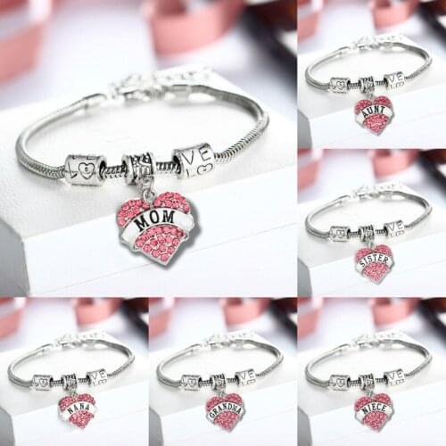 Pink Best Friend Crystal Bracelet Shiny Family Gifts Friendship Mimi Believe Nana Mom Grandma Sister Niece Bangle