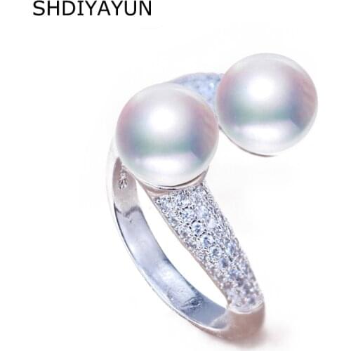 SHDIYAYUN Fine Pearl Ring Pearl Jewelry Natural Freshwater Pearl 925 Sterling Silver Jewelry For Women AAA Zircon Nickles Women