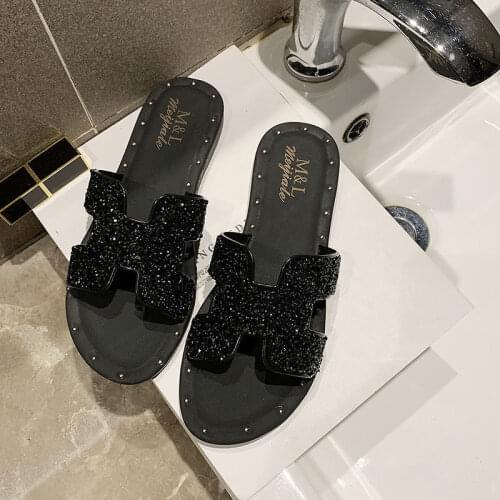 2021 Summer New Slippers Women Wild Fashion Rhinestone Women Sandals Outdoor Breathable Non-slip Beach Shoes