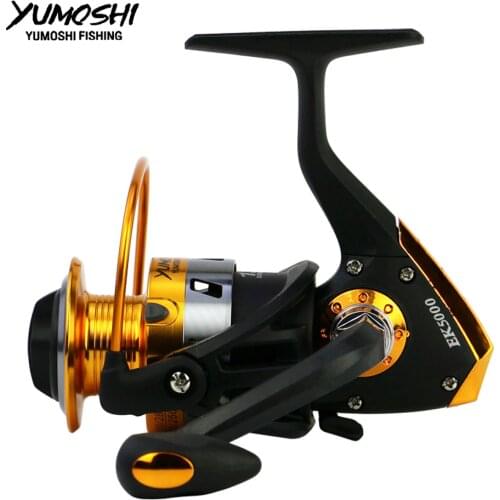YUMOSHINew Wheels Spinning Fishing Reel 5.5:1 Series Fishing Feeder Spool Metal Coil Spinning Wheel Pesca Lure Fishing Reels EK