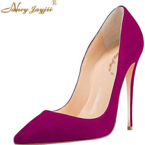 Fashion Violet Yellow Suede Top Quality Shoes Thin High Heels Ladies Pumps 12cm 10cm 8cm Women Shoes Pointy Toe Party Soft Sexy