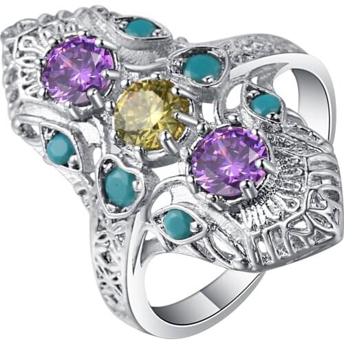 UFOORO brand New Fashion Jewelry Exquisite Princess Silver Color Wedding Rings For Women Size 6-10 Female Party Finger Ring