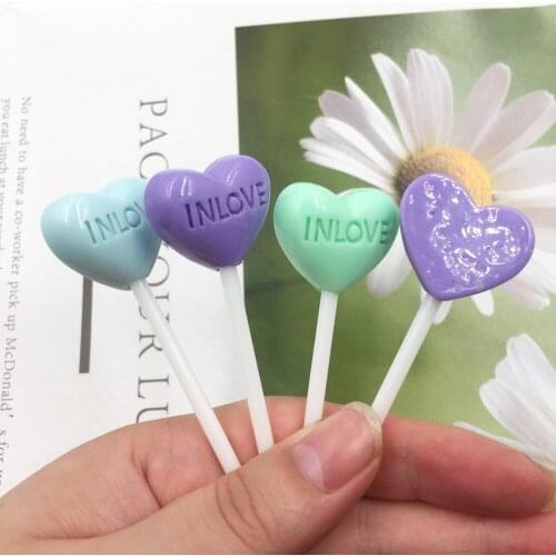 20Pcs Resin Heart Lollipop Decoration Crafts Flatback Cabochon Scrapbooking For Embellishments Diy Accessories Jewelry Making