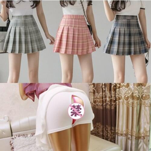 Outdoor Sex Skirt Women With Short Pants Zipper Crotch Sexy Mini Plaid Pleated Skirts Sexual Clothes Erotic Night Party Clothing