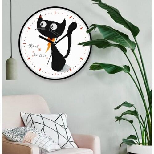 Вышивка крестом embroidery sets kids cartoon little black cat cross stitch clock to send clock core and cross stitch tools